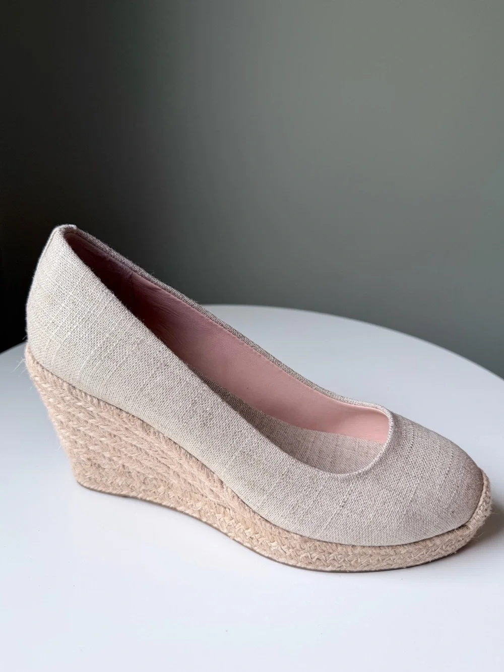 J. CREW Seville Canvas Wedge Espadrille Pumps Beige /Metallic Gold Size 6 NWOB